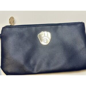 Milwaukee Brewers MLB Baseball Wristlet Zip Purse Navy With‎ Yellow Logo Lining